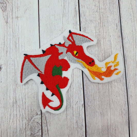 Applikation Drache rot Feuer - gestickter Aufnäher, Stickapplikation Stickerei