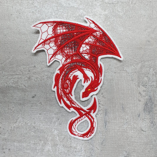 Gestickte Applikation Drache rot - Dragon, Stickapplikation Stickerei