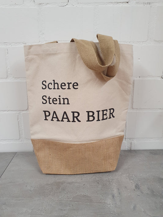 Tasche Schere Stein Paar Bier -  Jute Shopper Baumwolle Canvas Einkaufen Beutel