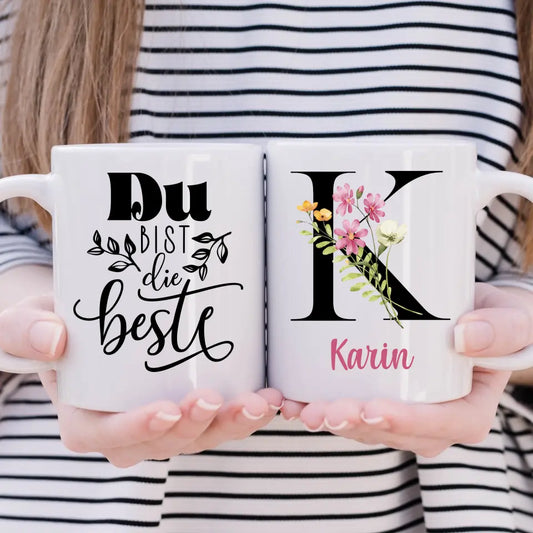 Tasse ABC floral Name + Spruch Freundschaft, Liebe