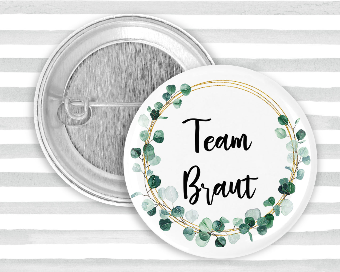 1x Button - Braut oder Team Braut, Kranz Eukalyptus 1