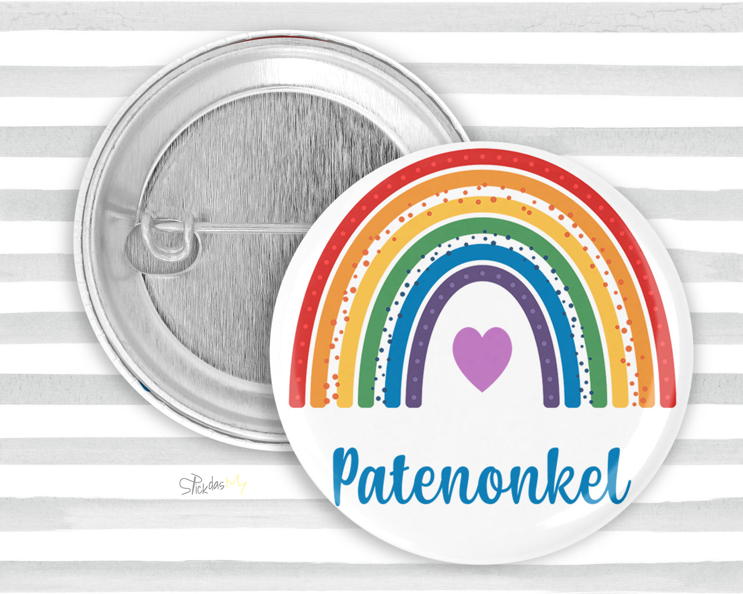 1x Button Patenonkel Regenbogen- 59mm Anstecker zur Taufe Paten