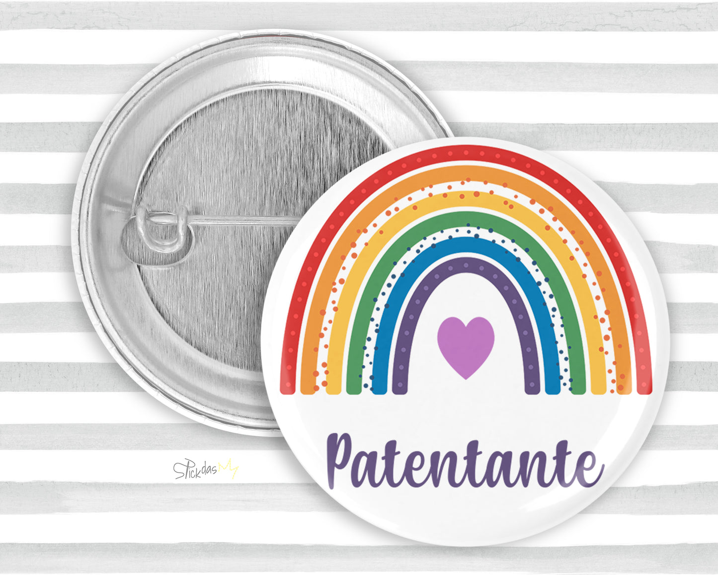 1x Button Patentante Regenbogen- 59mm Anstecker zur Taufe Paten