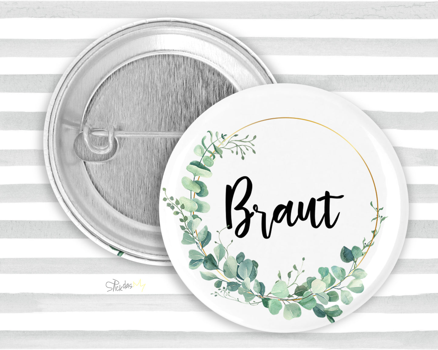 1x Button - Braut oder Team Braut - Eukalyptus 2